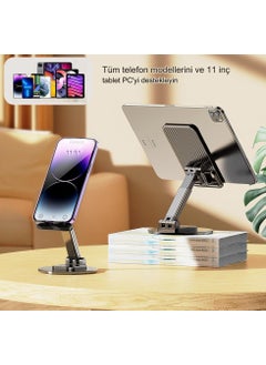 Qasul Portable Aluminum Foldable Tabled Ipad Phone Stand Holder, Phone Holder with 360 Degree Rotating Base, Adjustable Height and Angle,...  - Image 2