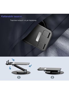 Qasul Portable Aluminum Foldable Tabled Ipad Phone Stand Holder, Phone Holder with 360 Degree Rotating Base, Adjustable Height and Angle,...  - Image 3