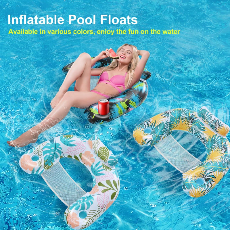 ANNILã€3 Packã€‘ Adult Inflatable Pool Floats Chair, Water Leisure Inflatable Floating Chair,Drink Holder, Ergonomic Headrest,Pool Floaties for Adults Swimming Pool Party, Summer Water Fun - Image 5