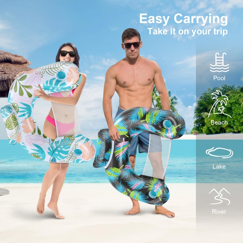 ANNILã€3 Packã€‘ Adult Inflatable Pool Floats Chair, Water Leisure Inflatable Floating Chair,Drink Holder, Ergonomic Headrest,Pool Floaties for Adults Swimming Pool Party, Summer Water Fun - Image 2