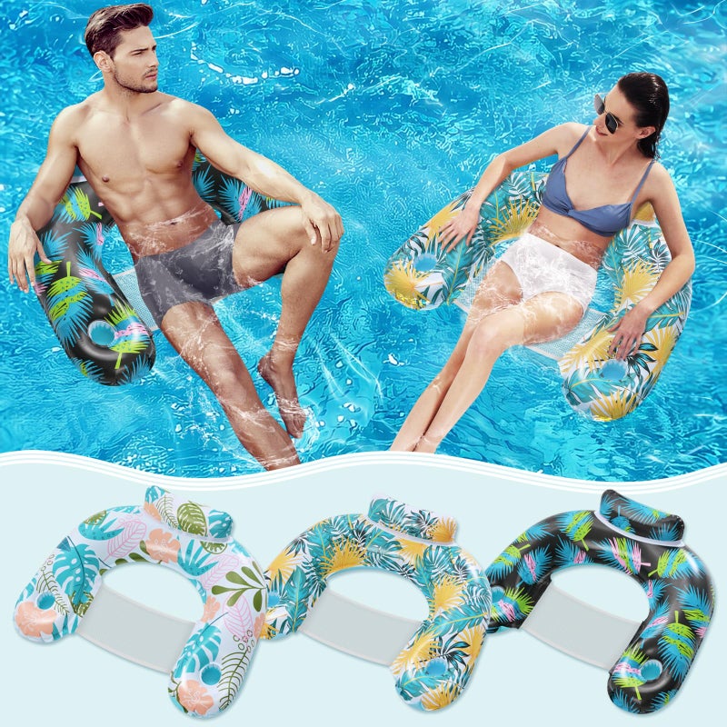ANNILã€3 Packã€‘ Adult Inflatable Pool Floats Chair, Water Leisure Inflatable Floating Chair,Drink Holder, Ergonomic Headrest,Pool Floaties for Adults Swimming Pool Party, Summer Water Fun - Image 1