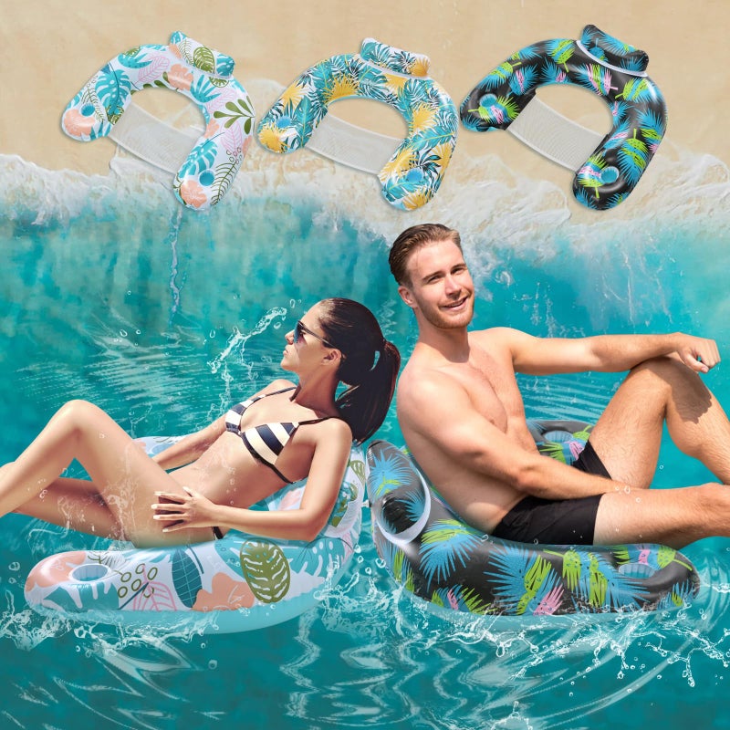 ANNILã€3 Packã€‘ Adult Inflatable Pool Floats Chair, Water Leisure Inflatable Floating Chair,Drink Holder, Ergonomic Headrest,Pool Floaties for Adults Swimming Pool Party, Summer Water Fun - Image 3