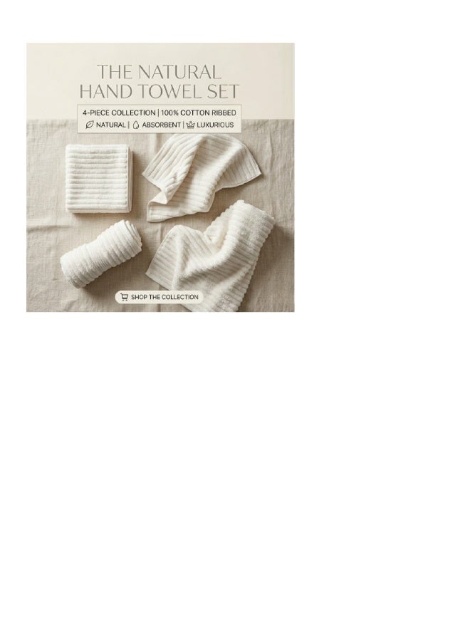 noon 4 Piece Hand Towel Set - 450 GSM 100% Cotton Natural - Highly Absorbent - Image 3