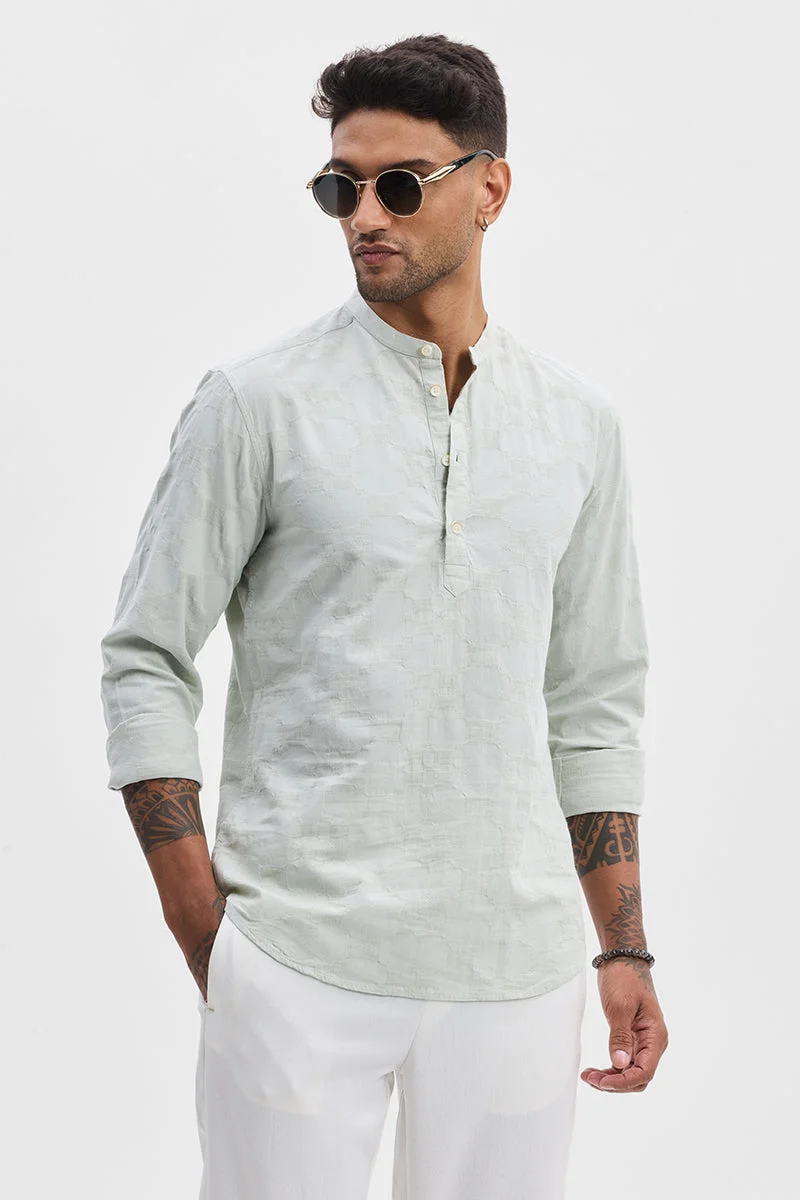 SNITCH Mint Geometric Long Sleeve Slim Fit Casual Shirt