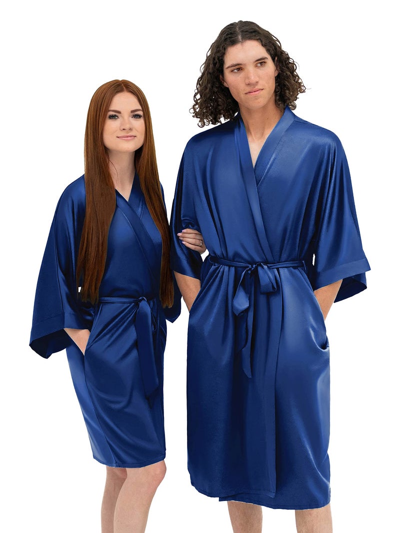 AW BRIDAL AW BRIDAL Wifey and Hubby Satin Robe Short Matching Robes for Couples Wedding Robes, Engagement Gifts His and Her Robes Gifts for Couples, Navy Wifey/Hubby  - Image 2