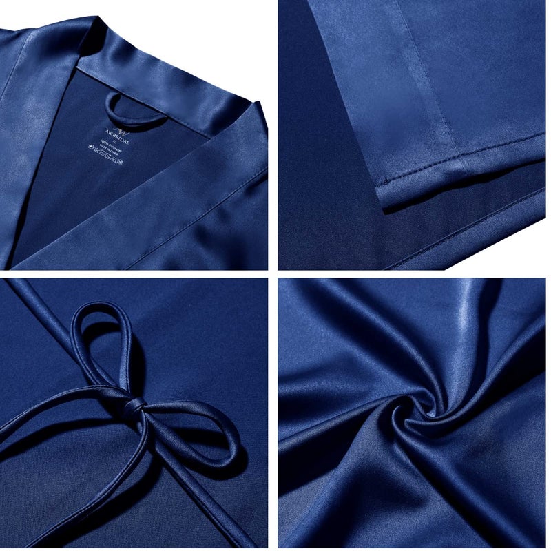 AW BRIDAL AW BRIDAL Wifey and Hubby Satin Robe Short Matching Robes for Couples Wedding Robes, Engagement Gifts His and Her Robes Gifts for Couples, Navy Wifey/Hubby  - Image 5