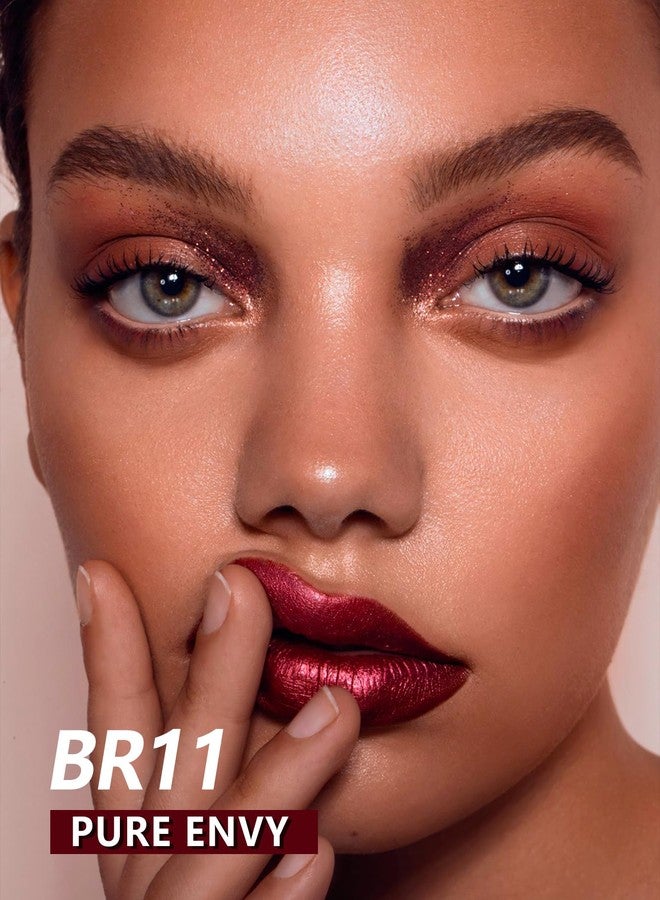 MAKI YIKA Dark Red Lipstick for Women Metallic Lipsticks Glitter Long Lasting Lipstick No Smudge No Transfer Liquid Pink Lip Gloss (BR011 Pure Envy) - Image 2