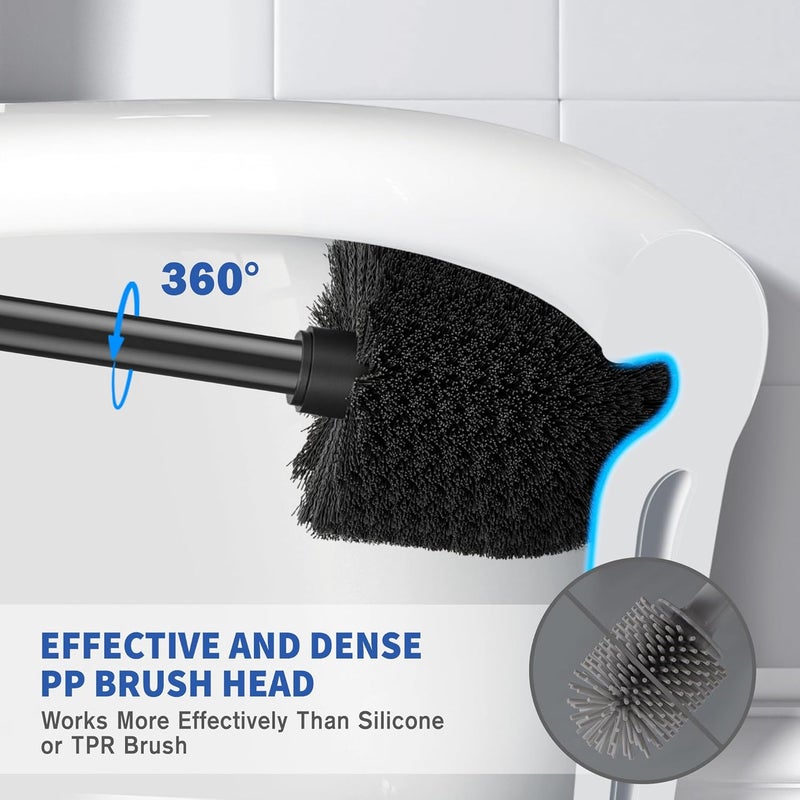 Wsedor Toilet Brush and Holder, 2 Pack Toilet Brush Stainless Steel, Toilet Bowl Brush for Bathroom Toilet-Ergonomic, Elegant,Durable (Black) - Image 3