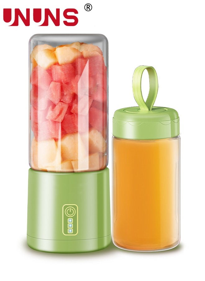 UNUNS - Portable Electric Juicer Blender,Wireless Powerful Fruit Vegetable Juicer Blender With 2 Juice Cup,400ML Transparent Juice Cup,For Smoothies And Shakes,Green - Image 1