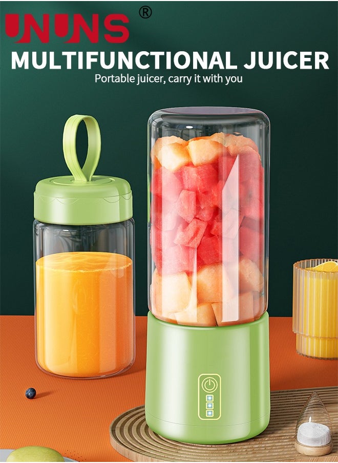 UNUNS - Portable Electric Juicer Blender,Wireless Powerful Fruit Vegetable Juicer Blender With 2 Juice Cup,400ML Transparent Juice Cup,For Smoothies And Shakes,Green - Image 1
