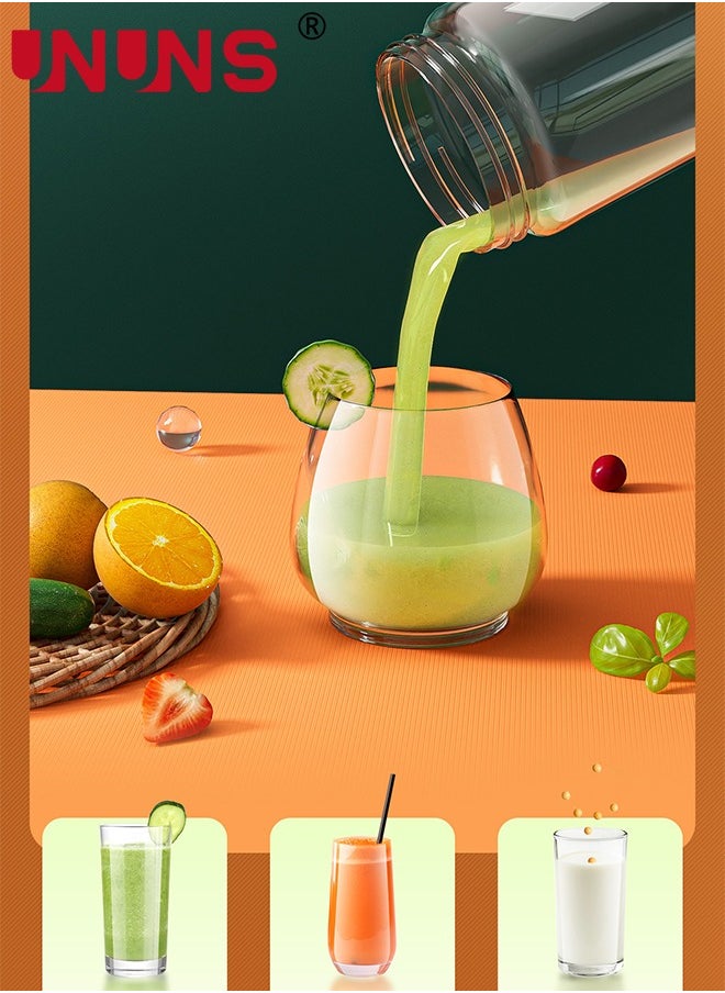 UNUNS - Portable Electric Juicer Blender,Wireless Powerful Fruit Vegetable Juicer Blender With 2 Juice Cup,400ML Transparent Juice Cup,For Smoothies And Shakes,Green - Image 1