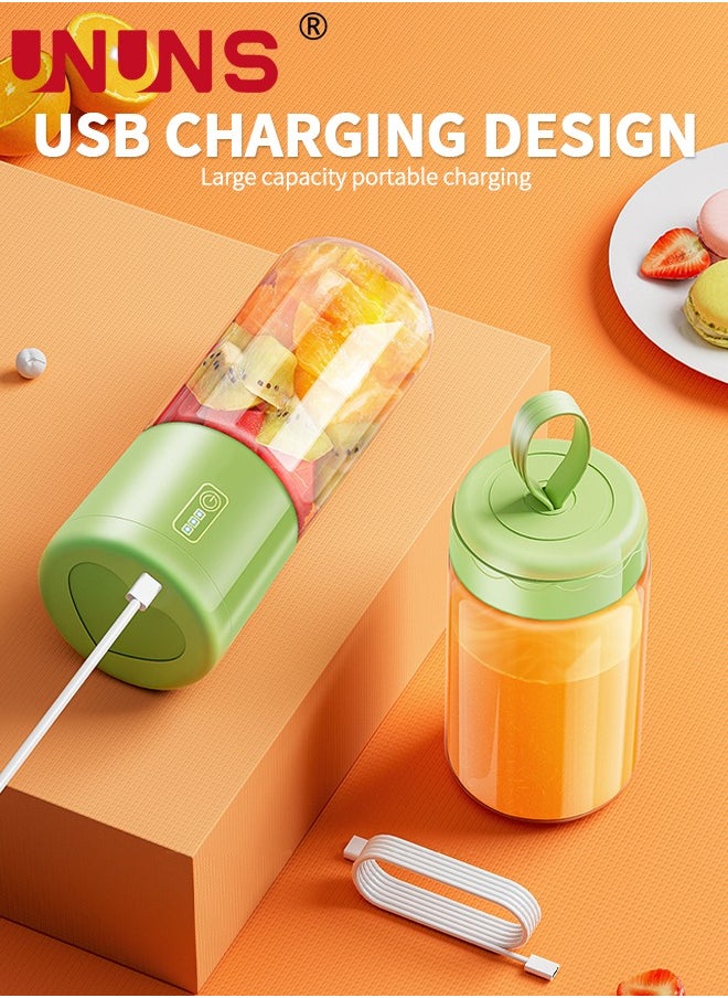 UNUNS - Portable Electric Juicer Blender,Wireless Powerful Fruit Vegetable Juicer Blender With 2 Juice Cup,400ML Transparent Juice Cup,For Smoothies And Shakes,Green - Image 1