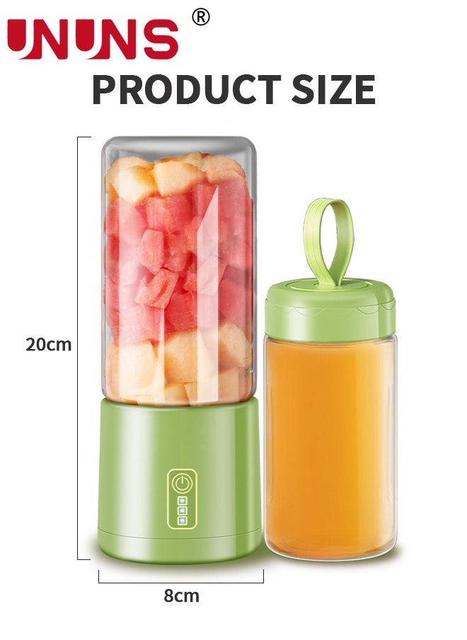 UNUNS - Portable Electric Juicer Blender,Wireless Powerful Fruit Vegetable Juicer Blender With 2 Juice Cup,400ML Transparent Juice Cup,For Smoothies And Shakes,Green - Image 1