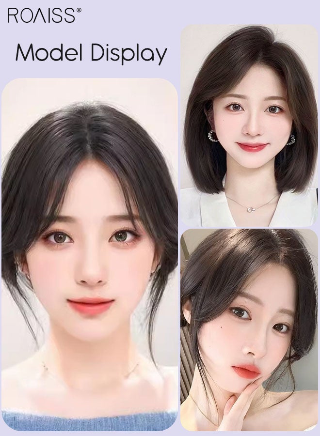 roaiss Invisible Hair Topper with Bangs for Women, Air Bangs with Clips on in French Style, Silk Inner Net Hair Pieces for Women with Thinning Hair Hair Loss Cover Gray Hair, Natural Black, 7x9cm - Image 2