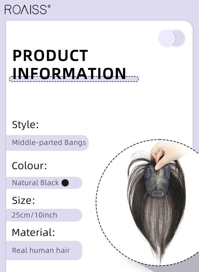 roaiss Invisible Hair Topper with Bangs for Women, Air Bangs with Clips on in French Style, Silk Inner Net Hair Pieces for Women with Thinning Hair Hair Loss Cover Gray Hair, Natural Black, 7x9cm - Image 3