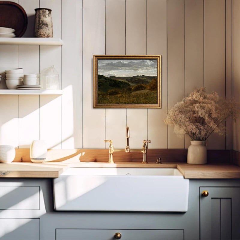 KBKBART الذهب مؤطر من المناظر الطبيعية الجدار الفن المنزل ديكور الرجعية الجبل الطلاء المطبوعات Moody Farmhouse - Image 5