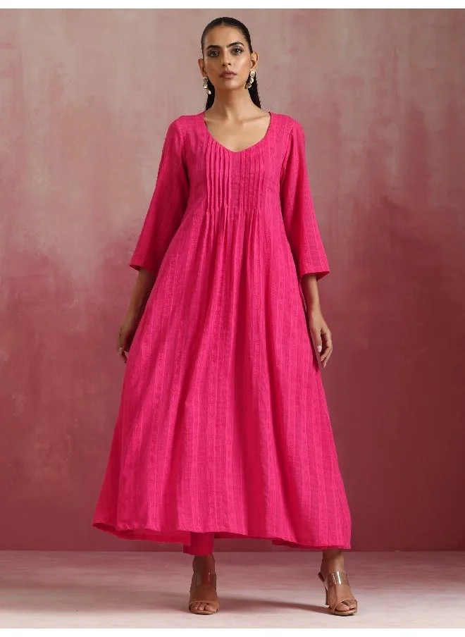 ترو برونز trueBrowns Pink Cotton Dobby Kurta Set