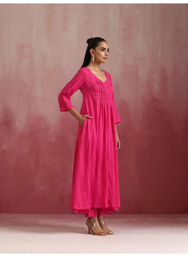 trueBrowns Pink Cotton Dobby Kurta Set