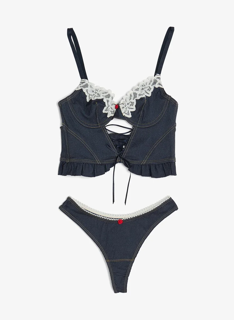 جينجر طقم حمالة صدر وسروال داخلي بتفاصيل دانتيل