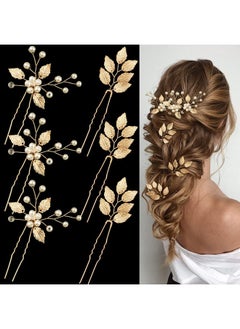 La Jolie Jasmin 6 Pieces Bridal Wedding Hair Pins Gold Leaf Crystal Pearl Hair Pins Clips Headpiece Vintage Wedding Hair Accessories Jewelry With Rhinestone For Brides Bridesmaids Flower Girls (Classic)  - Image 1