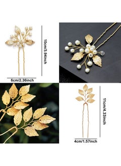 La Jolie Jasmin 6 Pieces Bridal Wedding Hair Pins Gold Leaf Crystal Pearl Hair Pins Clips Headpiece Vintage Wedding Hair Accessories Jewelry With Rhinestone For Brides Bridesmaids Flower Girls (Classic)  - Image 3