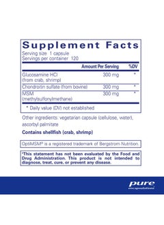 بيور إنكابسيليشن Pure Encapsulations Glucosamine Chondroitin with MSM - يدعم صحة المفاصل وتكوين الغضاريف بشكل طبيعي* - يحافظ على نشاط الإنزيم - خالٍ من الجلوتين وغير معدّل وراثيًا - 120 كبسولة  - Image 2