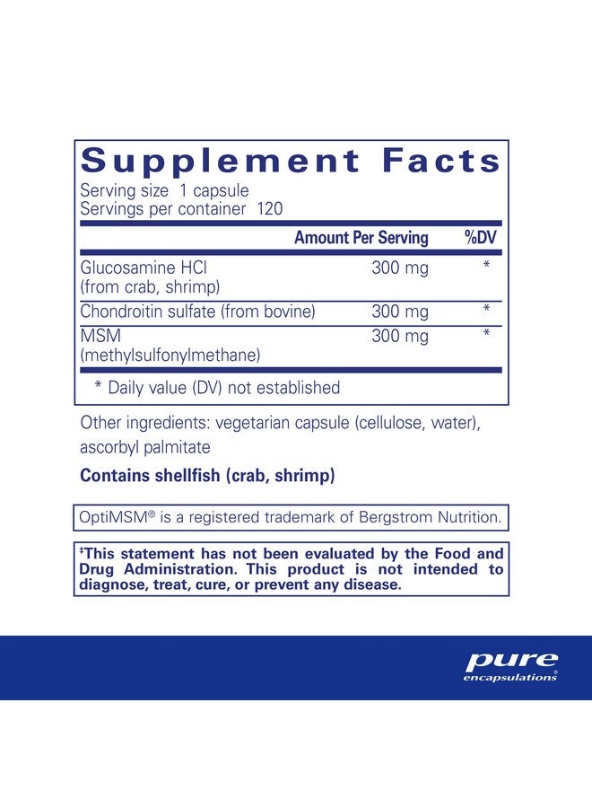 Pure Encapsulations Glucosamine Chondroitin with MSM - يدعم صحة المفاصل وتكوين الغضاريف بشكل طبيعي* - يحافظ على نشاط الإنزيم - خالٍ من الجلوتين وغير معدّل وراثيًا - 120 كبسولة - Image 2