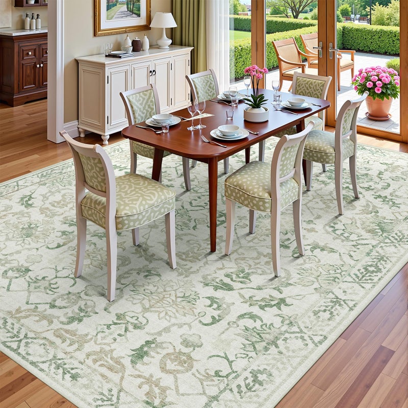 Deerly Green Area Rugs 8x10 Rugs for Living Room, Traditional Washable Rugs for Bedroom Distressed Large Area Rug Living Room Rug Non Slip Rug Carpet for Dining Nursery - Image 2
