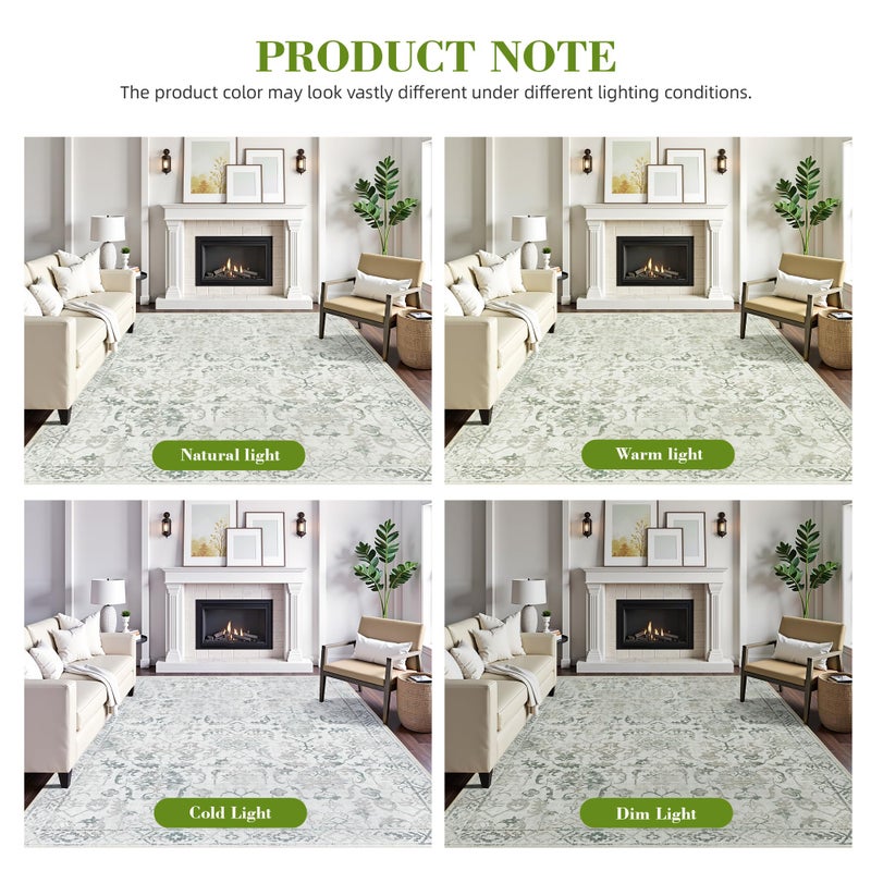 Deerly Green Area Rugs 8x10 Rugs for Living Room, Traditional Washable Rugs for Bedroom Distressed Large Area Rug Living Room Rug Non Slip Rug Carpet for Dining Nursery - Image 5