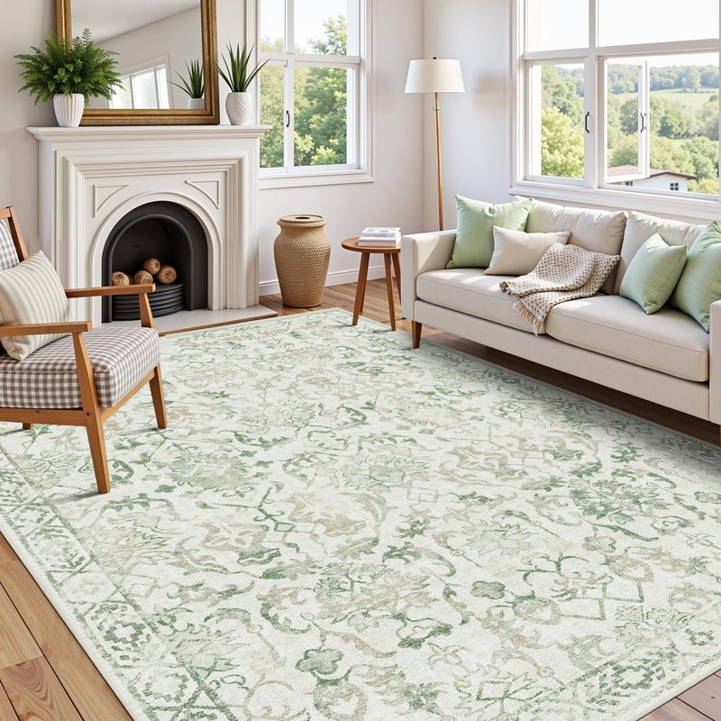 Deerly Green Area Rugs 8x10 Rugs for Living Room, Traditional Washable Rugs for Bedroom Distressed Large Area Rug Living Room Rug Non Slip Rug Carpet for Dining Nursery - Image 1