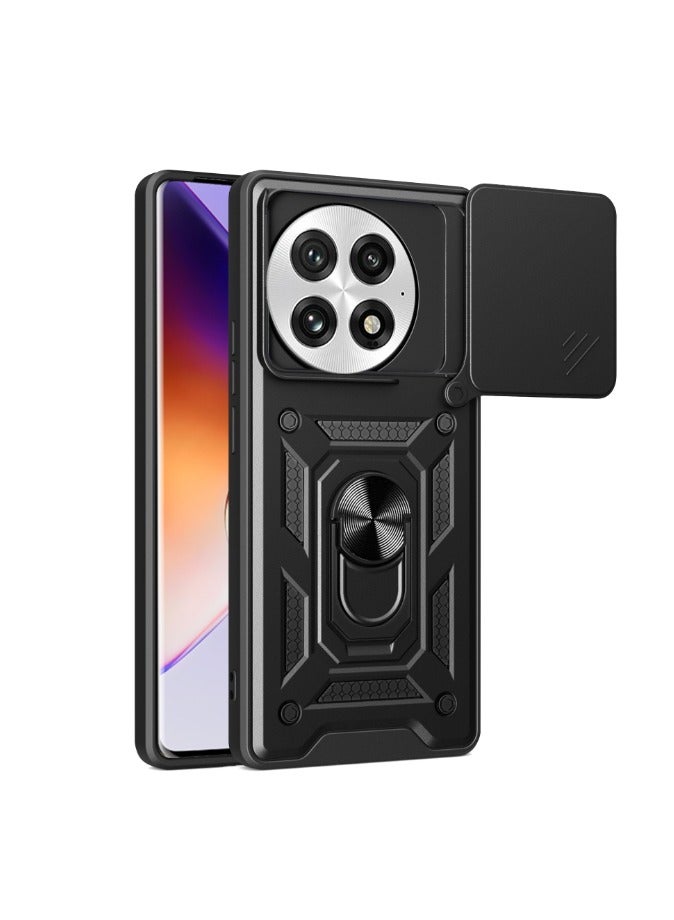 for OnePlus 13 5G Case, Slide Camera Lens Cover, Magnetic Ring Holder Kickstand Protective Phone Case for OnePlus 13 5G, Black - Image 1