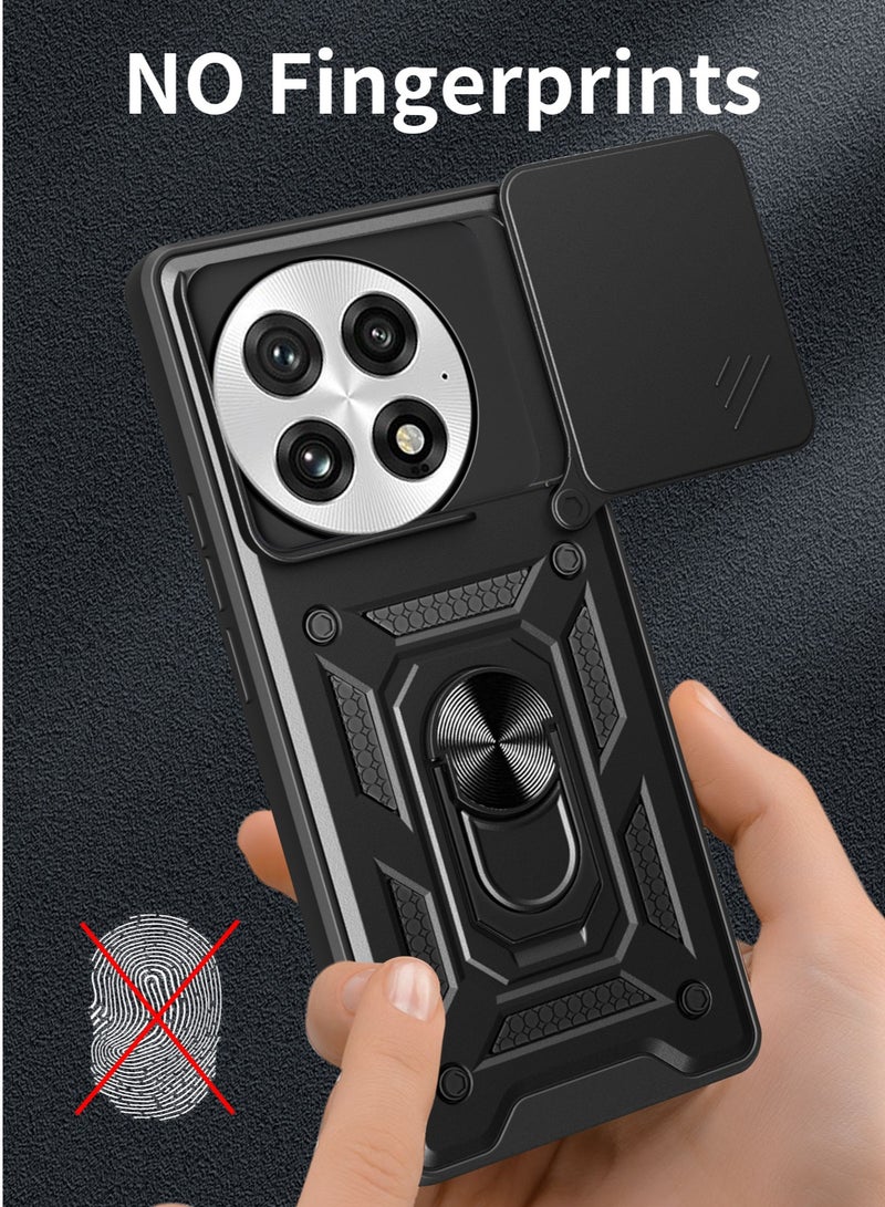 for OnePlus 13 5G Case, Slide Camera Lens Cover, Magnetic Ring Holder Kickstand Protective Phone Case for OnePlus 13 5G, Black - Image 2