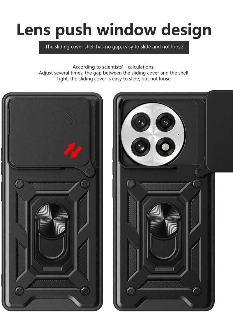 for OnePlus 13 5G Case, Slide Camera Lens Cover, Magnetic Ring Holder Kickstand Protective Phone Case for OnePlus 13 5G, Black - Image 4