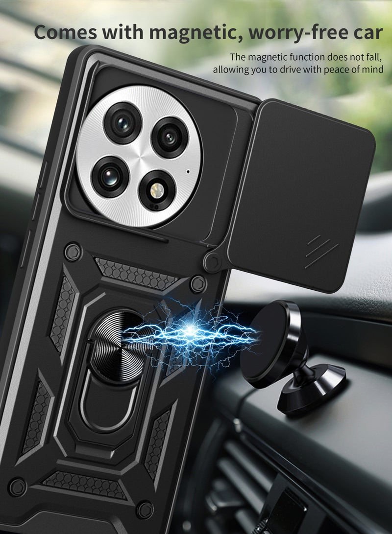 for OnePlus 13 5G Case, Slide Camera Lens Cover, Magnetic Ring Holder Kickstand Protective Phone Case for OnePlus 13 5G, Black - Image 5