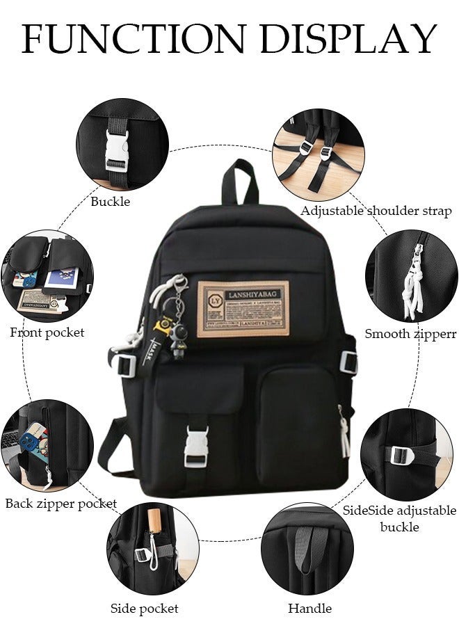 DUNISO 5PCS Kids School Backpack Set Canvas Laptop School Bag Sets for Kids with Tote Bag,Shoulder Bag,Pencil Box,Small Bag ,Large-capacity Bookbag for Girls Boys Back to School Supplies - Image 5