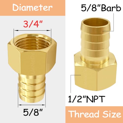 Uenede 6PCS Brass Hose Barb Fittings 1/2" NPT Female to 5/8" Barb Adapter Connector Include 6 Stainless Steel Clamps for Water/Oil/Gas - Image 2