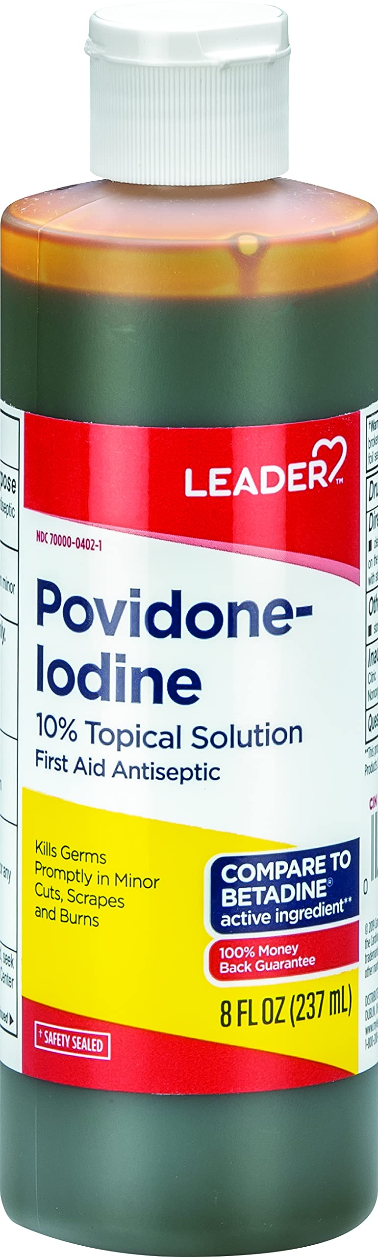 Leader Povidone Iodine 10 Prep Solution USP First Aid Antiseptic Wound Cleanser Wound Wash Antiseptic Soap 8 Fl Oz Pack of 1 - Image 1
