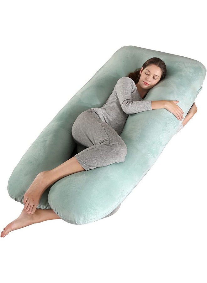 Amagoing - 57 Inches Pregnancy Pillows For Sleeping, U Shaped Maternity Full Body Pillow For Pregnant Women With Hip, Leg, Back, Belly Support, Washable Velvet Cover Included (Mint Green) - Image 1