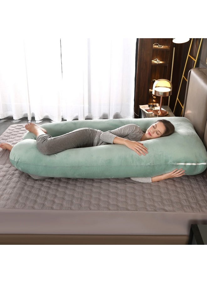 Amagoing - 57 Inches Pregnancy Pillows For Sleeping, U Shaped Maternity Full Body Pillow For Pregnant Women With Hip, Leg, Back, Belly Support, Washable Velvet Cover Included (Mint Green) - Image 1