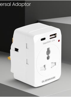 Olsenmark Olsenmark Universal Adaptor- OMES1889, ABS Housing, Copper Parts and Pin, Global Compatibility, 1 UK, 2 UK Adaptors, 2 Way USB  - Image 1