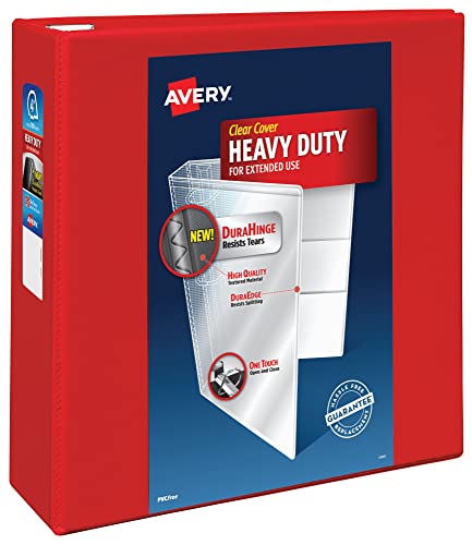 Avery Heavy-Duty View 3 Ring Binder, 4 Inch One Touch EZD Rings, 4.5 Inch Spine, 1 Red Binder (79326) - Image 1