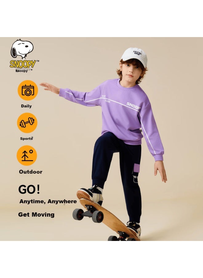 Snoopy Boys' Two-piece Set Children's Sweatshirt And Sweatpants Baby Cotton Comfortable Retro Sports Deep Purple - Image 1