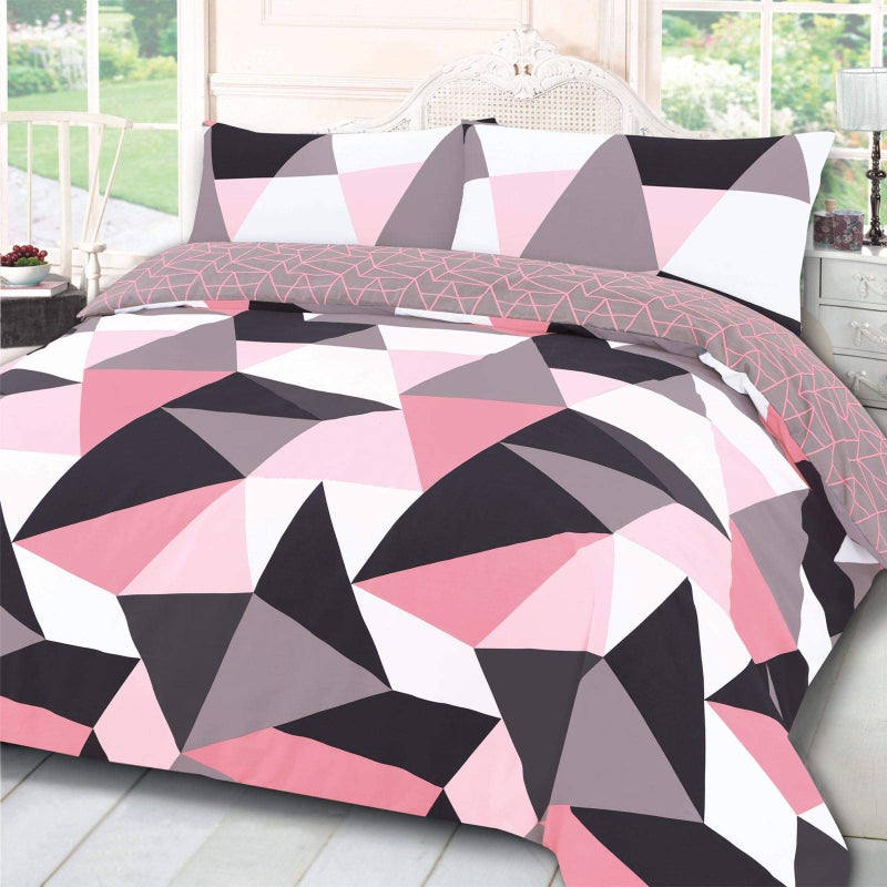 Dreamscene Geometric Shapes Double Duvet Cover Set with Pillowcases Soft Comfy Breathable Polycotton Quilt Covers Bedding Set Lightweight NonFading Blush Pink  200 x 200cm