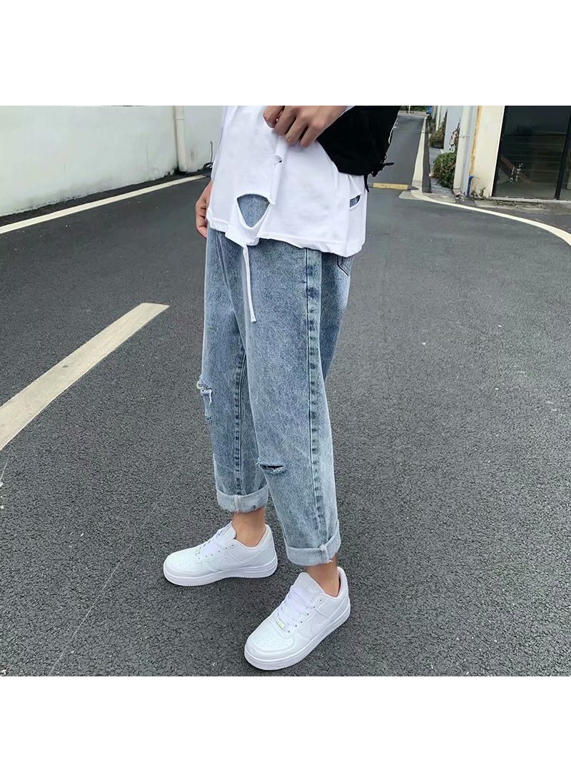Generic - Mens Light Wash Ripped Jeans Casual Loose Fit 9020 light - Image 1