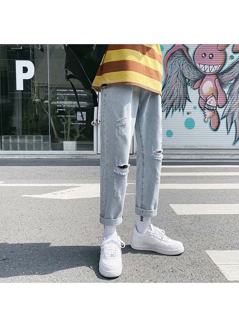 Generic - Mens Light Wash Ripped Jeans Casual Loose Fit 9020 light - Image 1
