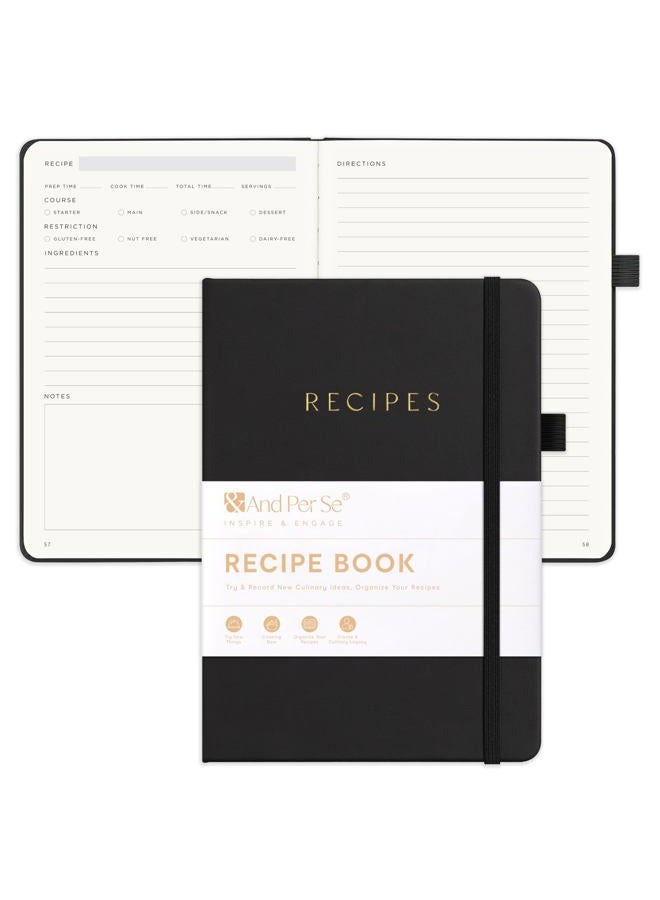 &And Per Se Empty Recipe Book to Write in Your Own Recipes, Blank Cookbook Diary for Organizing Your Recipes, Hardcover - 5.4 x 8.25 Inch (Black) - Image 1