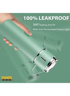YANEK YANEK 500ml Stainless Steel Vacuum Thermos flask with Silicone Handle and Insulated Water bottle with 2 stainless steel cups set for Hot and Cold Outdoor travel | Gift box (2 PACK, GREEN)  - Image 3