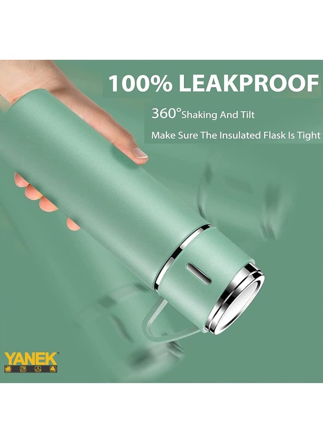 YANEK YANEK 500ml Stainless Steel Vacuum Thermos flask with Silicone Handle and Insulated Water bottle with 2 stainless steel cups set for Hot and Cold Outdoor travel | Gift box (2 PACK, GREEN)  - Image 3