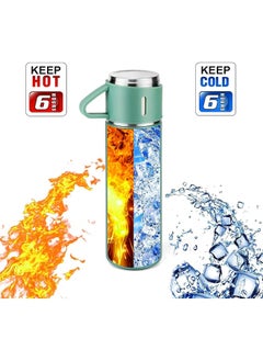 YANEK YANEK 500ml Stainless Steel Vacuum Thermos flask with Silicone Handle and Insulated Water bottle with 2 stainless steel cups set for Hot and Cold Outdoor travel | Gift box (2 PACK, GREEN)  - Image 1