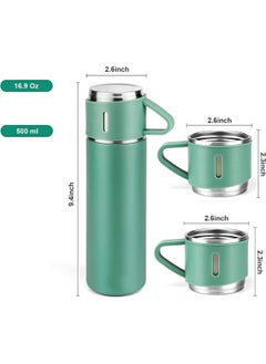 YANEK YANEK 500ml Stainless Steel Vacuum Thermos flask with Silicone Handle and Insulated Water bottle with 2 stainless steel cups set for Hot and Cold Outdoor travel | Gift box (2 PACK, GREEN)  - Image 5